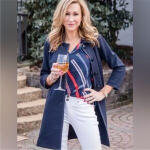 Cabi Style 5658 Carriage Jacket. Size M. Classic Navy w/ polka dot